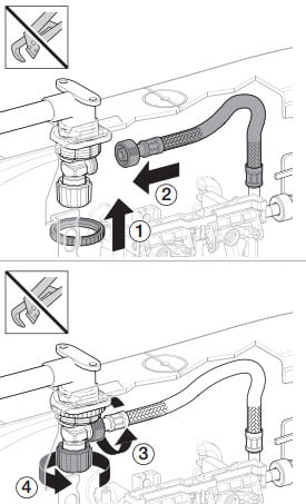 Geberit valve assembly and connection to water line.