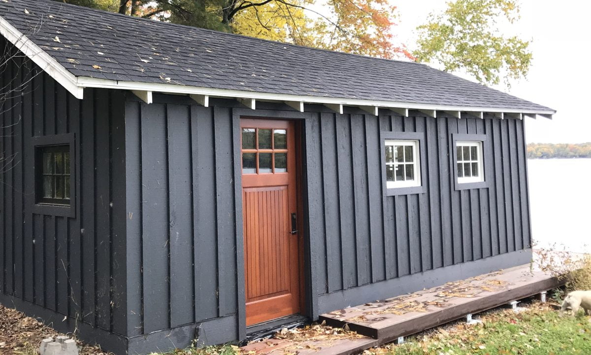 Board and batten siding installation on our boathouse.