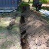 Trenching complete for both french drain and discharge circuit.