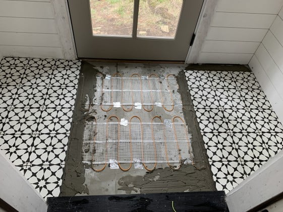 In-floor heating installed under tile.