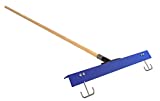 Underlayment leveling compound gauge rake helps spread the material at a uniform thickness.