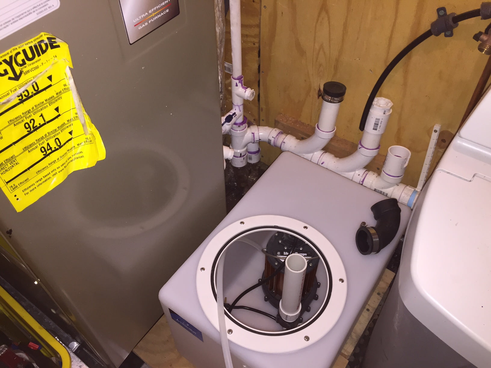 Build a large volume furnace condensate sump system to help avoid frozen septic systems.