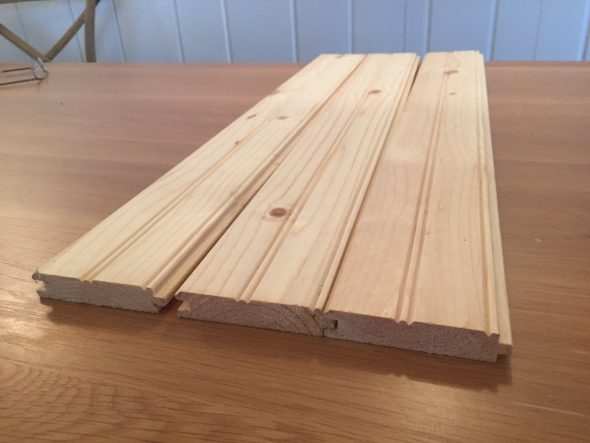 Pine 3/4" x 4" tongue and groove beadboard boards. 