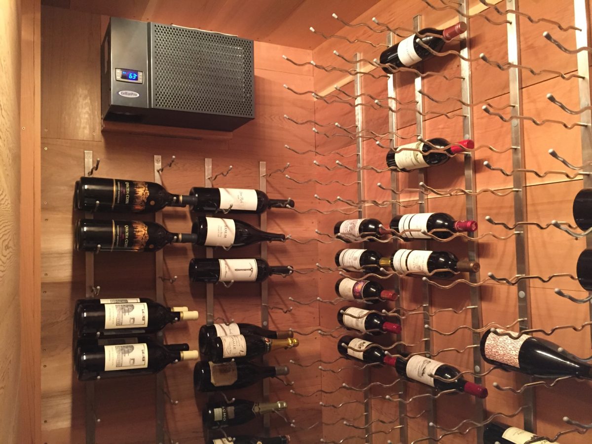 Wine cellar build lined with red cedar 1 x 12 boards.