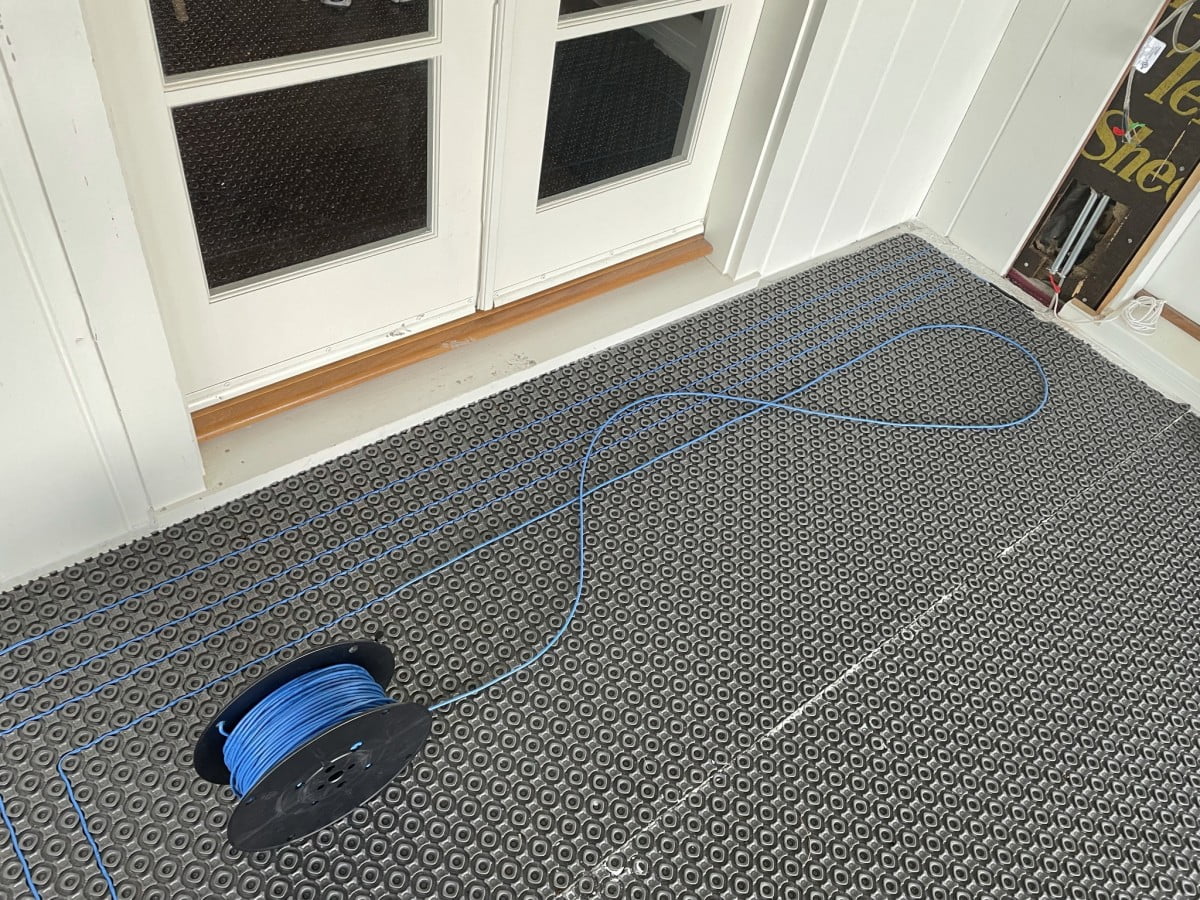 Electric heating cable used for in-floor electric heat under tile flooring.